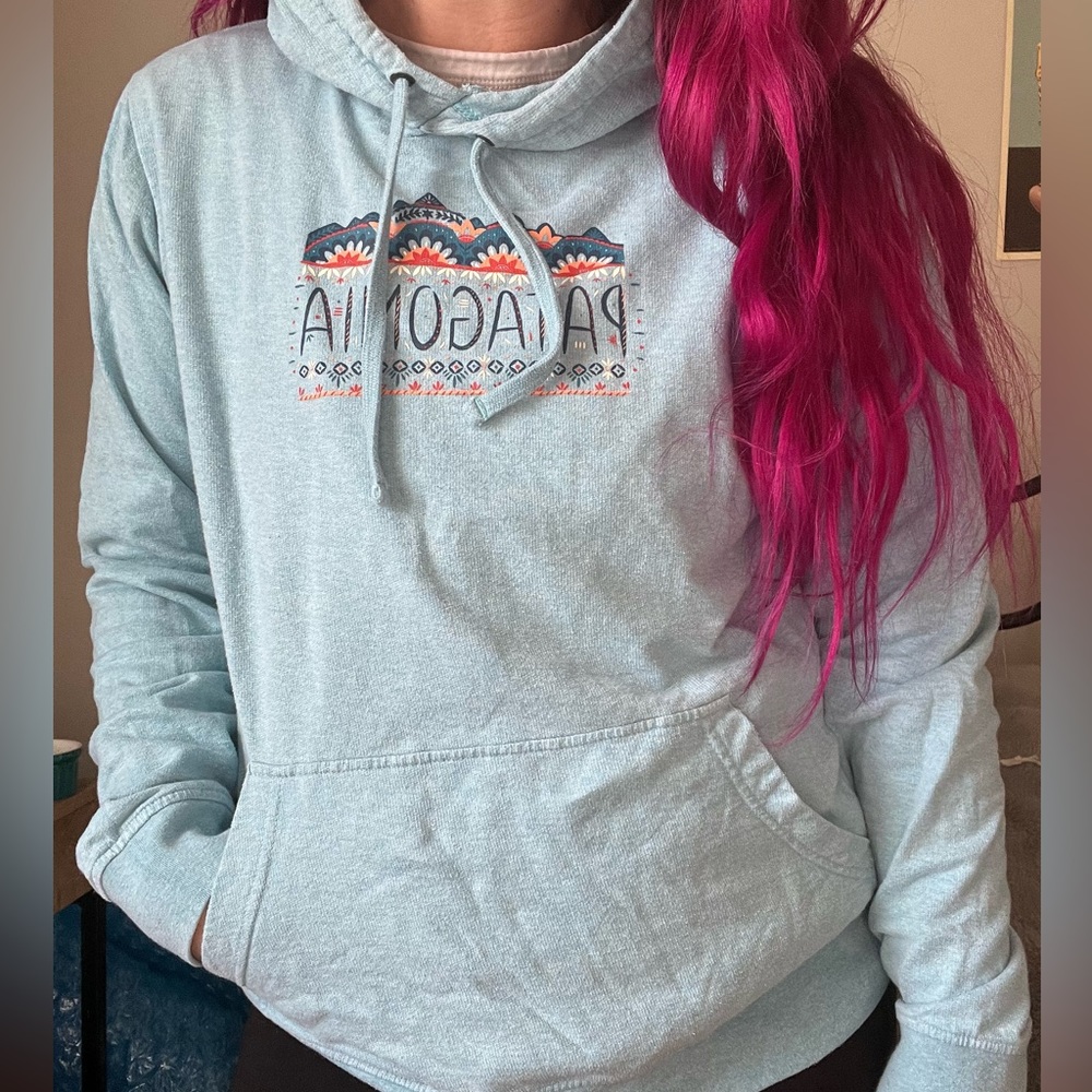 Patagonia Sweatshirt Great condition Blue with “Patagonia” and cute print